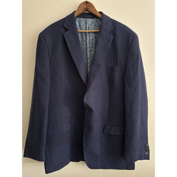 Lauren Ralph Lauren LINEN 2 Button Navy Blue Blazer Sport Coat Jacket 44 L - Picture 1 of 10